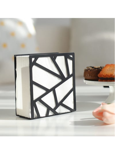 اشتري Standing Modern Black Napkin Holder Upright Black Square Metal  Serviette Holder Cocktail Napkin Holder Laser Cut Metal Design for Kitchen Bar Bathroom Outdoor Kitchen Countertop في الامارات