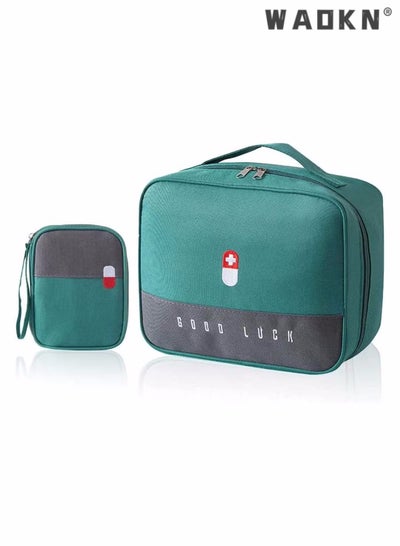 اشتري Empty First Aid Bags Travel Medical Supplies Cosmetic Organizer Insulated Medicine Bag Convenient Safety Kit Suit for Family Outdoors Hiking Camping Car Office Workplace Green (Mom Son Bag) في الامارات