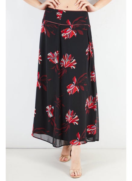 اشتري Women Floral Maxi Skirt, Black في السعودية