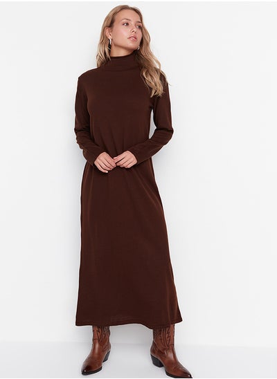 Buy Brown Turtleneck Knitwear Dress TCTAW23EB00001 in Egypt