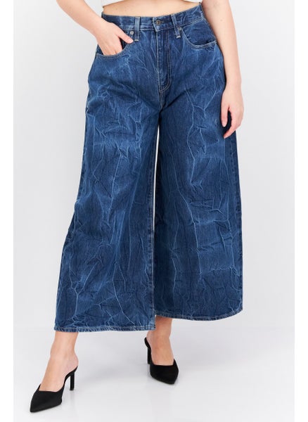 اشتري Women Wide Leg Washed Non Stretchable Jeans, Blue في الامارات