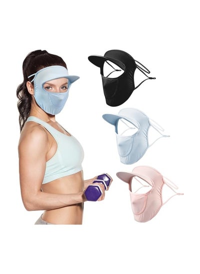 Buy Ice Silk Full Face Mask, 3 Pcs Sunscreen Face Veil UV Protection Hats, Women UV Protection Sun Shade Hats Summer, Cycling Cap, Wide Brim Fishing Hat, Outdoor Sun Protection Hat, for Cycling, Fishing in Saudi Arabia