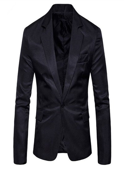 Buy Men's Korean Slim Solid Suit Black in UAE