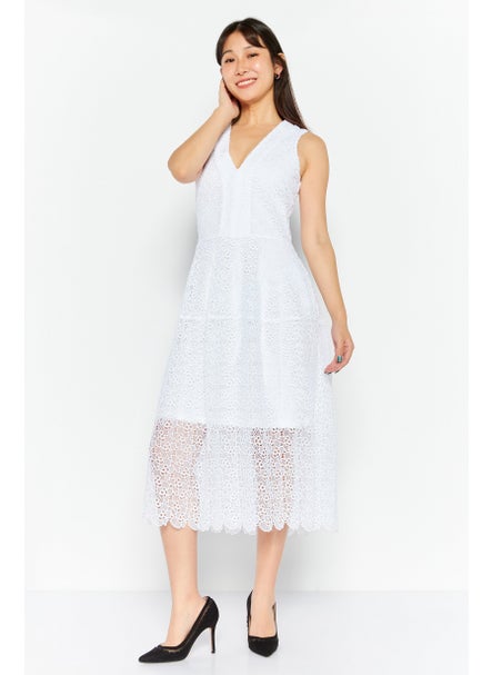 اشتري Women Textured Midi Dress, White في الامارات