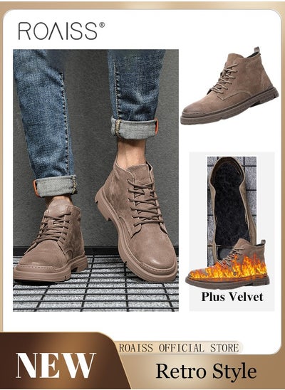 اشتري Men’s Soft Leather Ankle Casual Loafers Lace-Up Anti Slip Walking Shoes Men's Tooling Style Martin Boots Men Casual Mid Top Leather Boots  Men's Boots Ankle Lace Up Casual Boots في السعودية