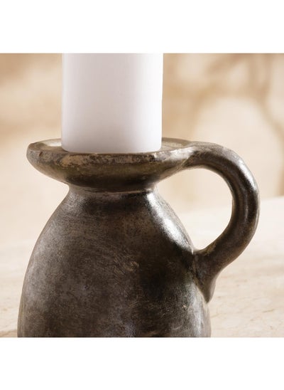 اشتري Regal Terracotta Pillar Candle Holder With Handle 15X12X13Cm - Grey في الامارات