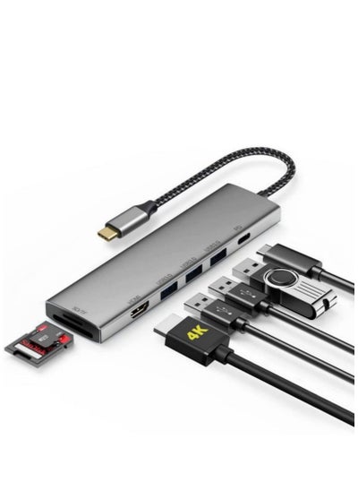 اشتري موزع Usb C Hub 7 في 1، موزع Usb، محول 4K Hdmi، 100 واط شحن Pd، قارئ بطاقات Sd 3.0، قارئ بطاقات Tf 3.0، 3x منافذ Usb 3.0، محول من النوع c للكمبيوتر المحمول والأجهزة من النوع C، كابل من مادة النايلون في السعودية