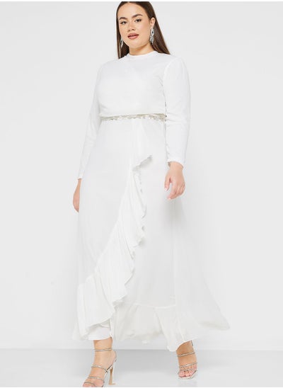 Buy Embellished Belt Frill Detail Dress in Saudi Arabia