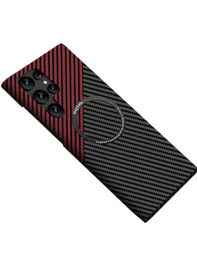 Buy Samsung Galaxy S24 Ultra Case for Compatible with Mag-safe, Ultra Slim S24 Ultra Carbon Fiber Texture Case, Galaxy S24 Ultra 5G Thin Hard PC Magnetic Protective Case (S24 Ultra, Black Red) in UAE