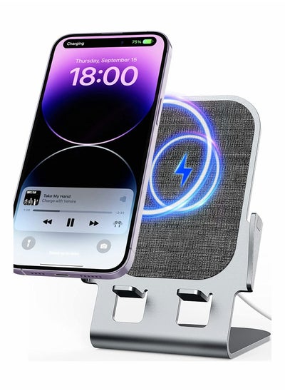 اشتري Wireless Charger 15W Fast Wireless Charging Ultra-Thin Aluminum Alloy Cell Phone Stand for iPhone 14/13/12/11/X/8 Series Samsung Motorola OnePlus Pixel في الامارات