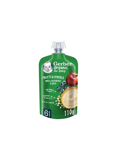 Buy Gerber Organic For Baby Fruits And Cereals Apple Blueberry And Oats 110g in UAE