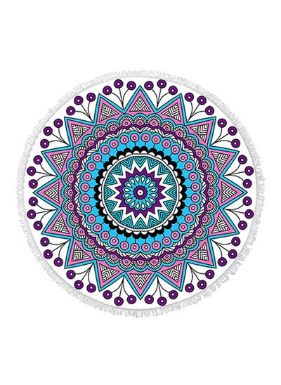 Buy Mandala Round Fringed Towel Multicolour 150 × 150cm in Saudi Arabia