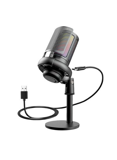 Buy Gaming Microphone, USB PC Mic for Podcasts Videos, Streaming, Condenser Mic with Quick Mute, Tripod Stand, Pop Filter, RGB Indicator, Shock Mount, Rotate gain button, Compatible with PS4/5/PC in Saudi Arabia