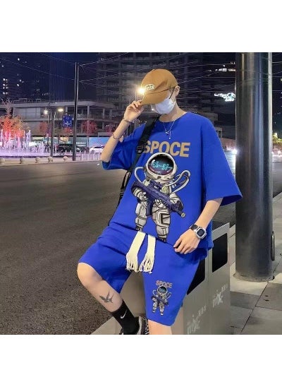 Buy 1 x 5 pcs Mens Harajuku Casual Set Summer Trendy T-shirt Shorts Blue in Saudi Arabia