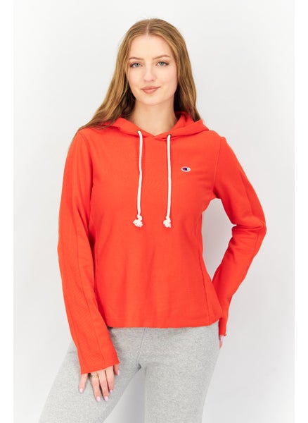 Buy Women Sportswear Fit Hooded Long Sleeve Sweatshirt, Red in UAE