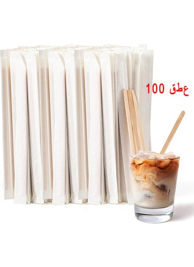 اشتري Wood Coffee Stir Sticks - Natural Wooden Collection Long Disposable Paper Wrapped Stirrings Tea Beverage Stirrers Individually Hot Drinks For Party BBQ Camping Resturant - 100 PCS 140 MM في الامارات