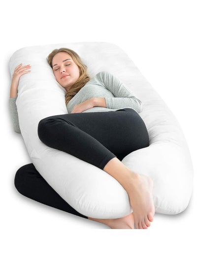 Buy Maternity Pillow, U Shape Maternity Full Body Pillow With Zipper Removable Cover, Maternity Back, Hip, Leg, Belly Support (White-cotton) in UAE