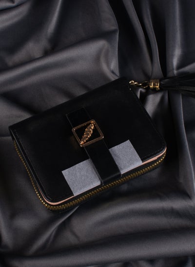 Buy Leather Flip Wallet & Card Holder with 7 Pockets and Zipped Pocket Black in Egypt