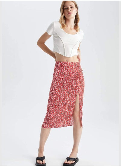 اشتري Regular Fit Leopard Print Midi Skirt في الامارات