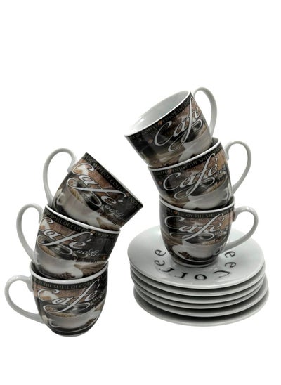 Buy 12-Piece Coffee Cup And Saucer Set White / Brown in Saudi Arabia