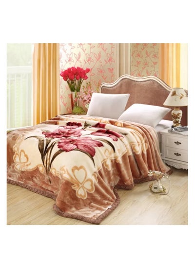 Buy COMFY KOREAN STYLE MINK SOFT THICKENED LUXURIOUS FLORAL BLANKET BEIGE in UAE