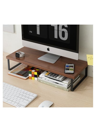 اشتري Wooden monitor stand, office home, desktop storage rack, suitable for laptops, desktop computers, iMac, (50x20x9cm walnut color) في الامارات