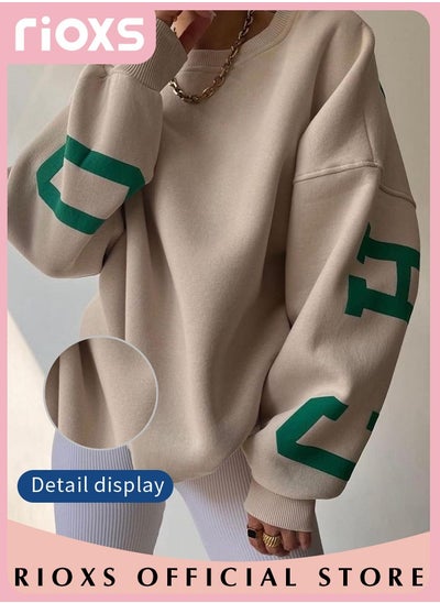 Buy Women's Oversized Thickened Sweatshirt Fleece Crew Neck Long Sleeve Top Casual Loose Pullover Top for Fall and Winter in Saudi Arabia