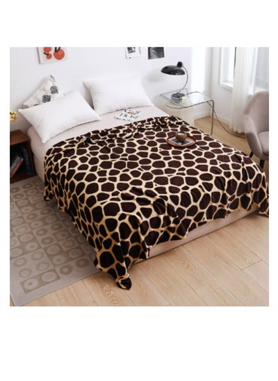 Buy LUNA HOME Fleece Blanket 200*230cm Super Soft Throw Brown and Beige Giraffe Design. in UAE