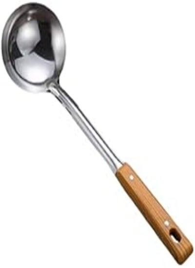 اشتري Food Spoon, Stainless Steel Soup Spoon for Home, Wooden Handle, Heat Blocking 38x9.5x2cm Silver في مصر