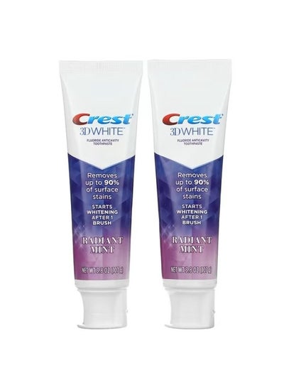 Buy Crest, 3D White, Fluoride Anticavity Toothpaste, Radiant Mint, 2 Pack, 3.8 oz (107 g) Each in UAE