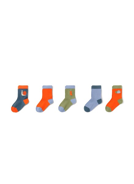 اشتري Kids Girl 5 Pairs Printed Socks, Lavender/Orange Combo في الامارات