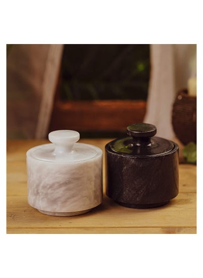 Buy Handmade Marble Black and White Salt Cellar Set of 2 Bowls Decor for Kitchen Counter in UAE