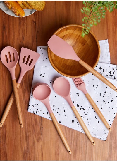 Buy Pink Wooden Utensil Set in UAE