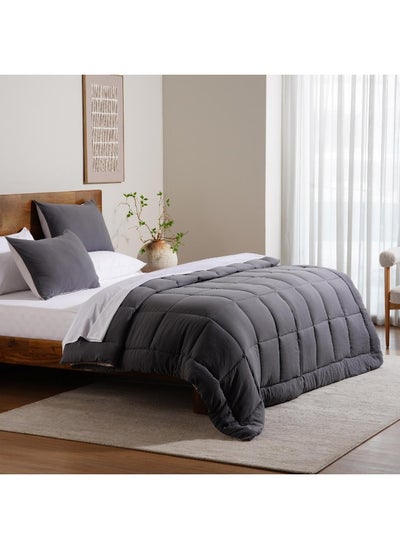 اشتري Down Alternative 3-Piece Reversible Comforter Set 220X240Cm - Grey في الامارات