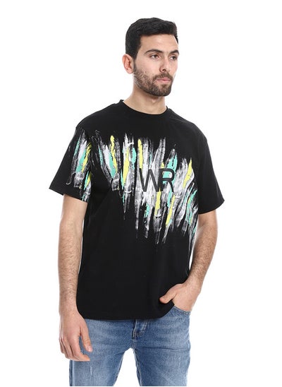 Buy Printed Regular Fit Slip On T-Shirt - Black, Yellow & Green in Egypt