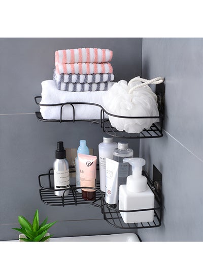 Buy 2-Pack Corner Shower Shelves Self Adhesive No Drilling Rustproof Iron Wall Mounted Storage Holder Caddy Shelf Organizer For Bathroom Kitchen Black in UAE