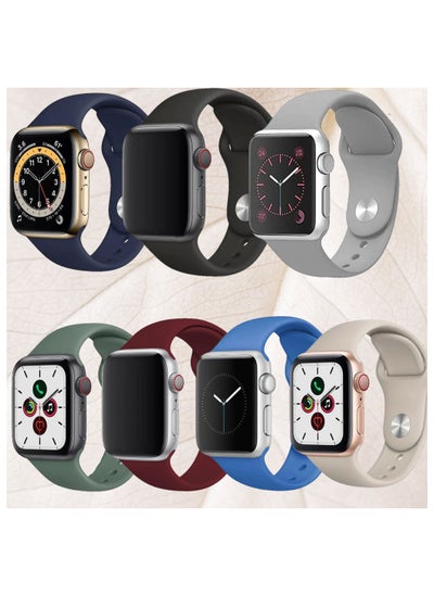 اشتري [7Pc Pack] Silicone Strap for Apple Watch 42/44/45/49 mm Multicolour في الامارات