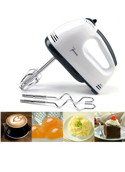 Buy Electric Hand Mixer Egg Beater Whisk Handheld 7 Speed Portable Small Blenders Cake Whipping Machine Includes Stainless Steel Beaters and Dough Hooks for Kitchen Baking Cooking in UAE