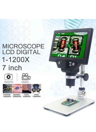 Buy LCD Digital Microscope, 7 Inch Large Screen 1080P 1200X Microscope Camera, USB Rechargeable Video Recorder with 8 LED Adjustable Light for Circuit Board Repair Soldering in UAE