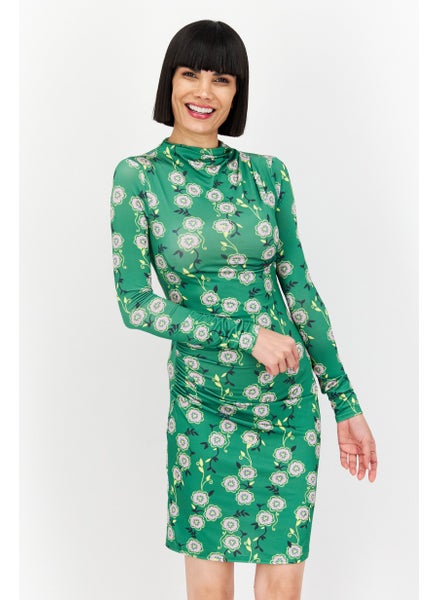 Buy Women Floral Print Sheath Dress, Green in Saudi Arabia