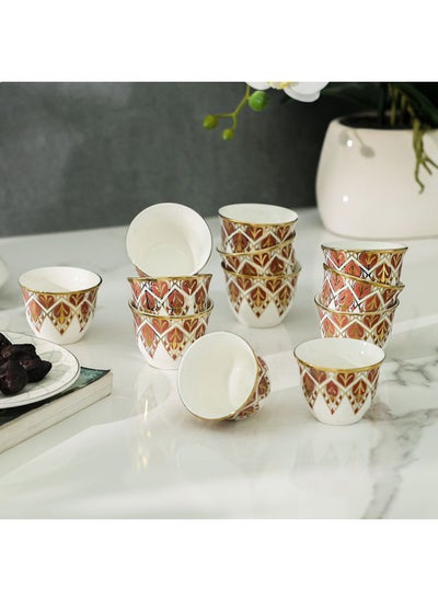 Buy Majestic Leaf 12-Piece New Bone China Cawa Cup Set 80ml -Serve 12 in UAE