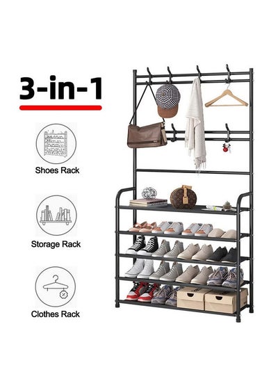 Buy Multi Functional Shoe Storage and Cloth Rack 5 Tier Black in Saudi Arabia