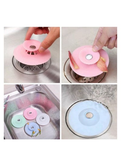 اشتري Drain stopper sink strainer hair catchers silicone bathtub drain cover 2 in 1 stop and filter for floor في مصر