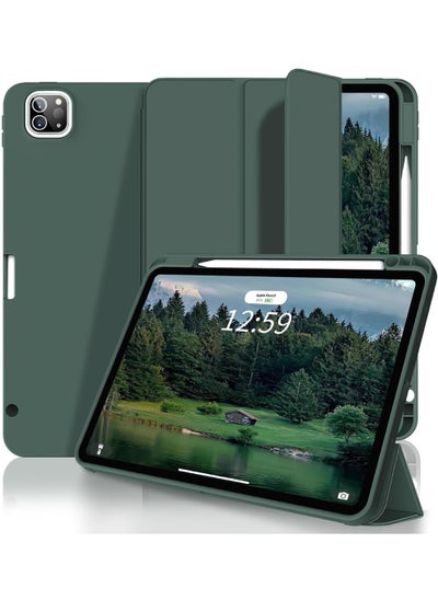 Buy New iPad Pro 12.9 Inch Case 2022/2021/2020 6th/5th/4th Gen with Pencil Holder Smart iPad Case Support Touch ID and Auto Wake/Sleep with Auto 2nd Gen Pencil Charging Midnight Green in UAE