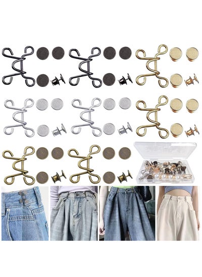 اشتري Adjustable Waist Buckle Extender Set 8 Set 4 Style Jean Button Pins No Sewing Required Pants Clips for Waist Pant Waist Tightener for Jeans Dress Perfect Fit Instant Button في الامارات