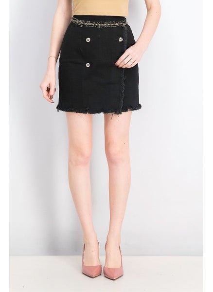 اشتري Women Plain Side Button Down Denim Pencil Skirt, Black في السعودية