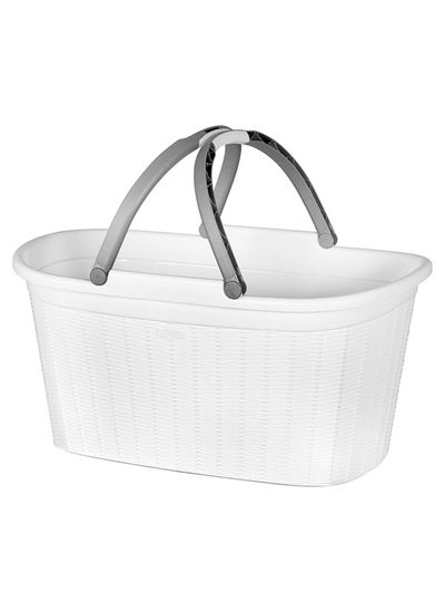 Buy Elegance Laundry Basket With Handles, Plastic, White in UAE