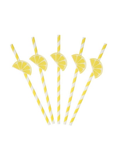 Buy 50-Piece Lemon Designed Drinking Straw Set Yellow/White 19.5x.5centimeter in Saudi Arabia