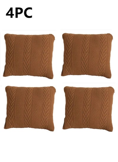 Buy 4-Piece Braid Pillow Cover Throw Pillowcase Sofa Pillow Cover Acrylic Fiber Brown 45x45 Centimeter in UAE