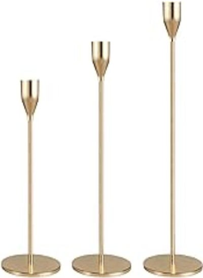 اشتري Candlestick Holders Taper Candle Holders, Candle Stick Holders Kit Decorative Candlestick Holder Set of 3 for Wedding Party Dinning Table Centerpiece Home Decoration (Gold) في مصر